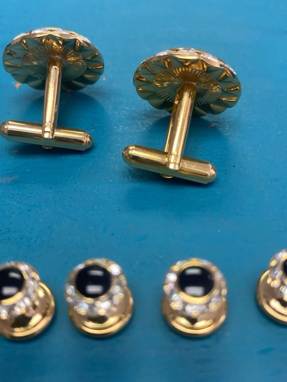 Gold-Tone Black Crystal Cufflink and Stud Set